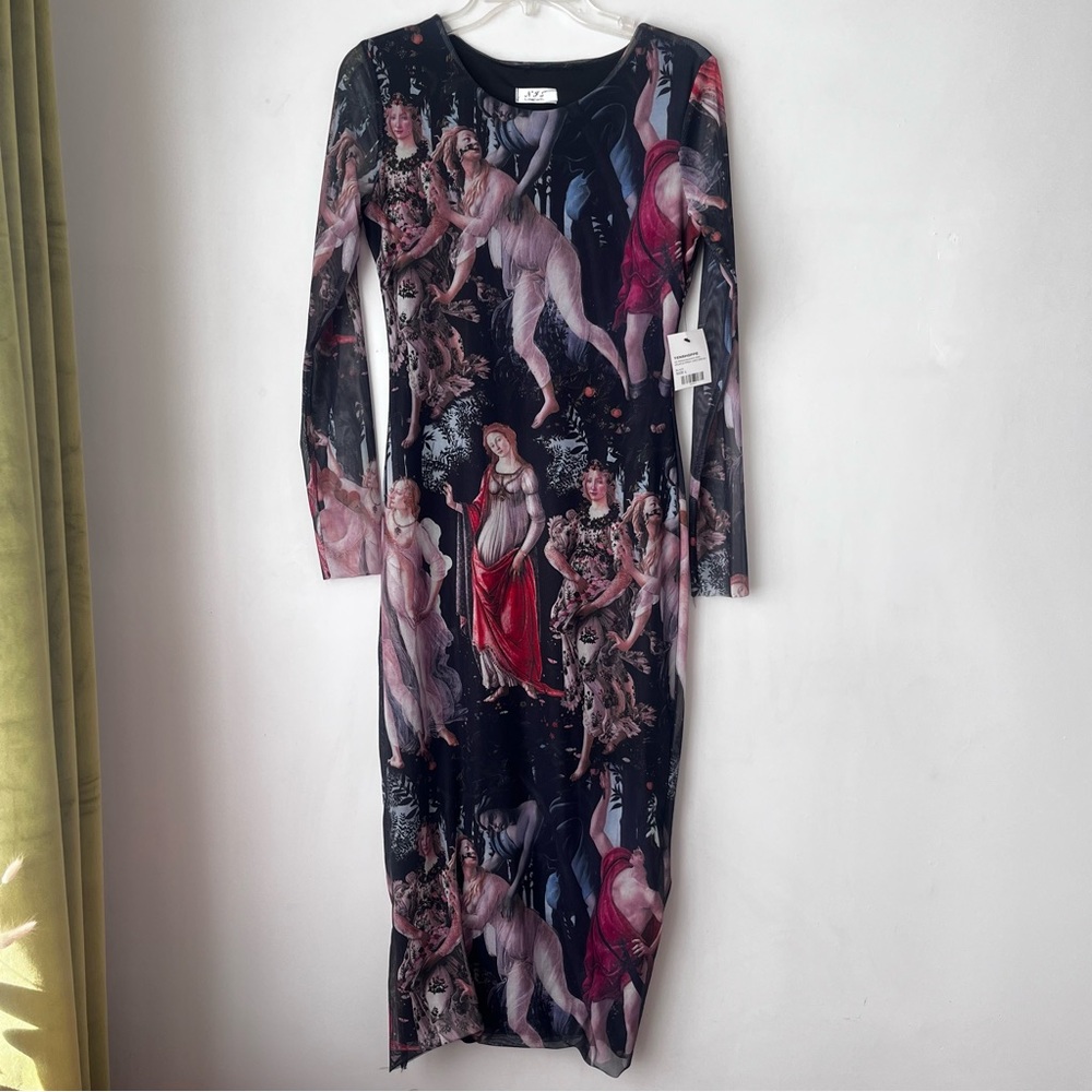 NJJ Botticelli Primavera Print Long Sleeve Mesh Maxi Dress L NWT - Picture 5 of 7